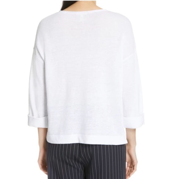 EILEEN FISHER Woman Organic Linen Round Neck Knit Sweater Top, White, Size 2X - Picture 2 of 5